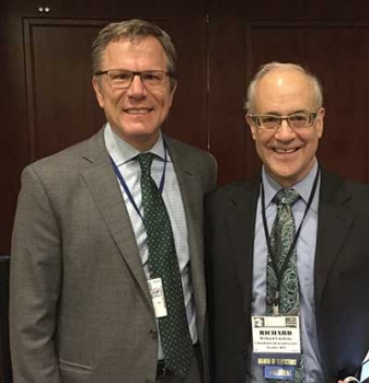 NIDA Deputy Director Wilson Compton, left, and Society for Prevention Research (SPR) President Richard F. Catalano welcomed participants to the 10th Annual NIDA International Poster Session at the 2017 SPR meeting.