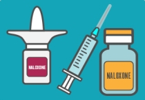 Naloxone Advisory showing inhaler and injection.